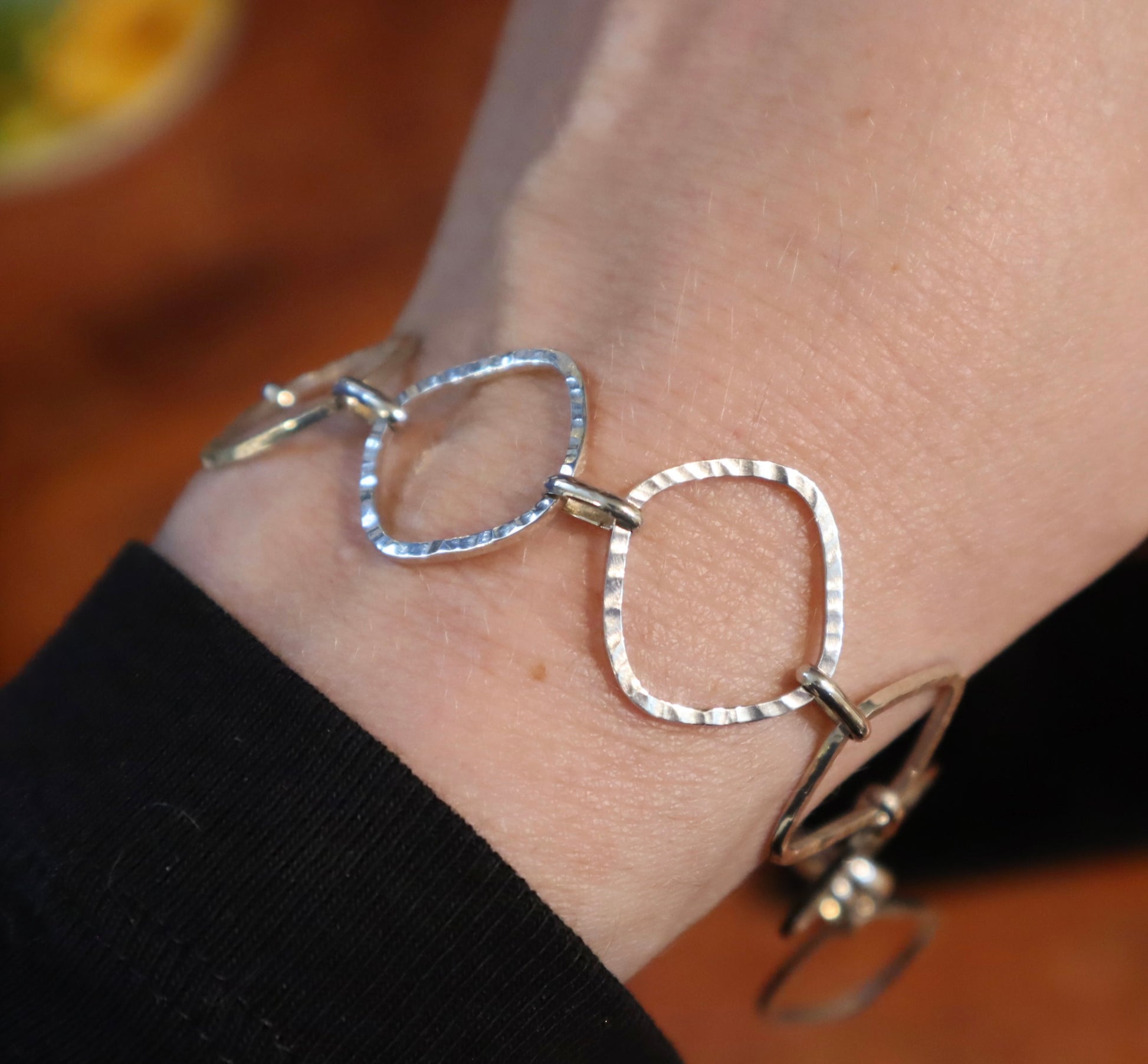 handmade square sterling silver link bracelet