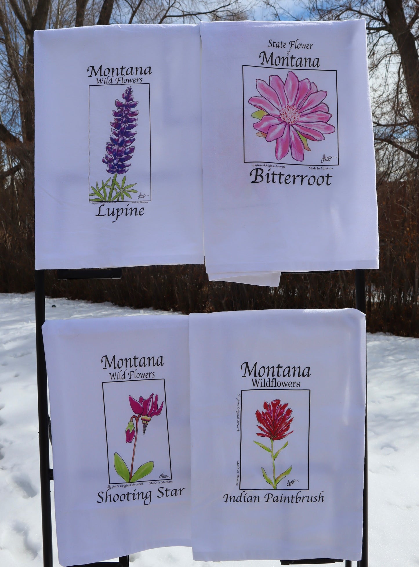 Flour Sack 27 x27 Tea Towels with Watercolor Wildflowers, and Western Style