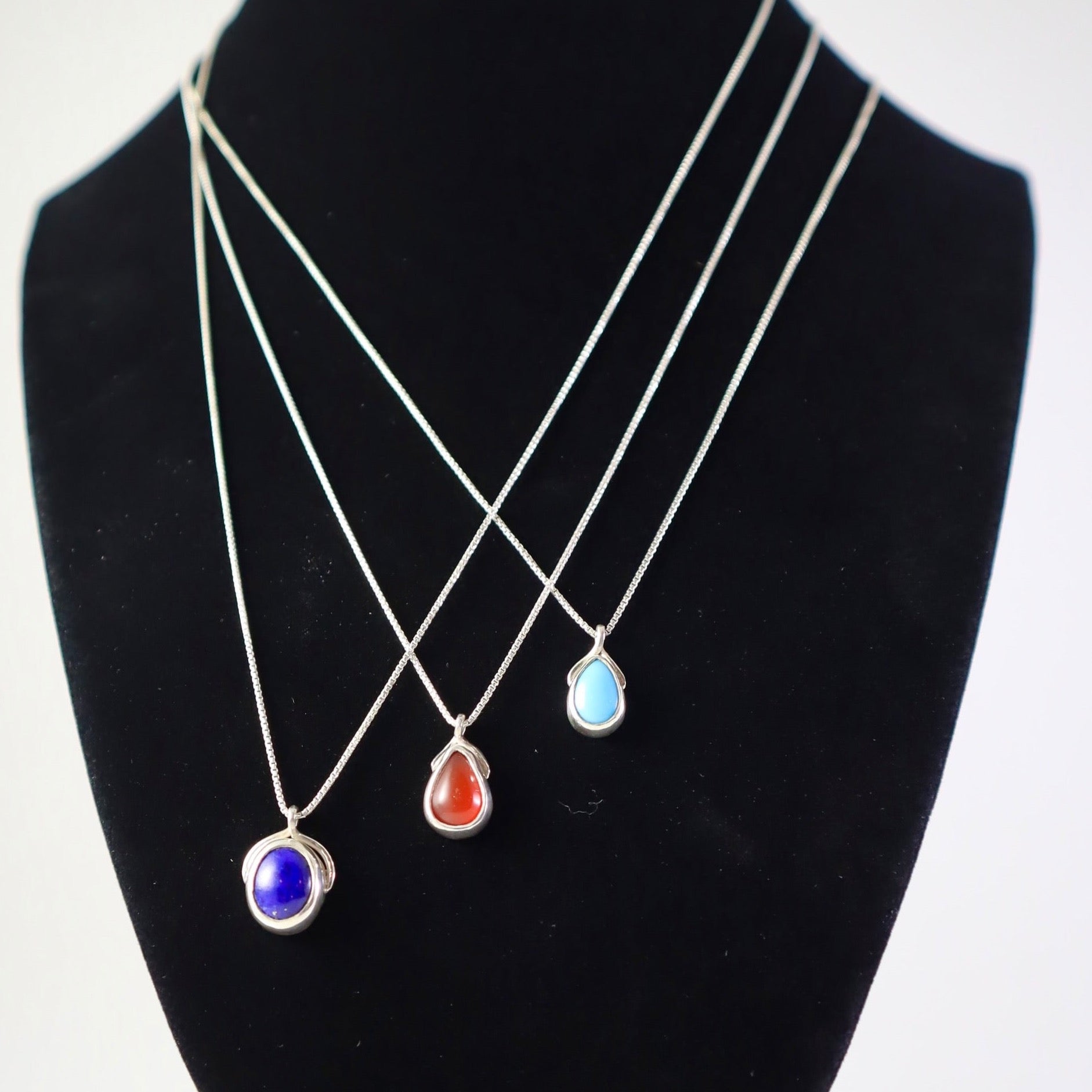 dainty necklace with set stones, lapis, carnelian and genuine turquoise.
