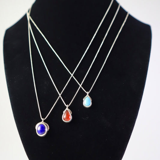 Dainty Sterling Silver Necklace with Genuine Turquoise, Lapis, and Carnelian